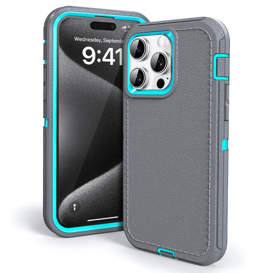 CAFEWICH Case for iPhone 14 Pro Case High Impact Tough Heavy Duty Shockproof Hybrid Rubber Rugged 3-Layer Protective Cover Full Body Protection Phone Case for iPhone 14 Pro (Grey/Light Blue)